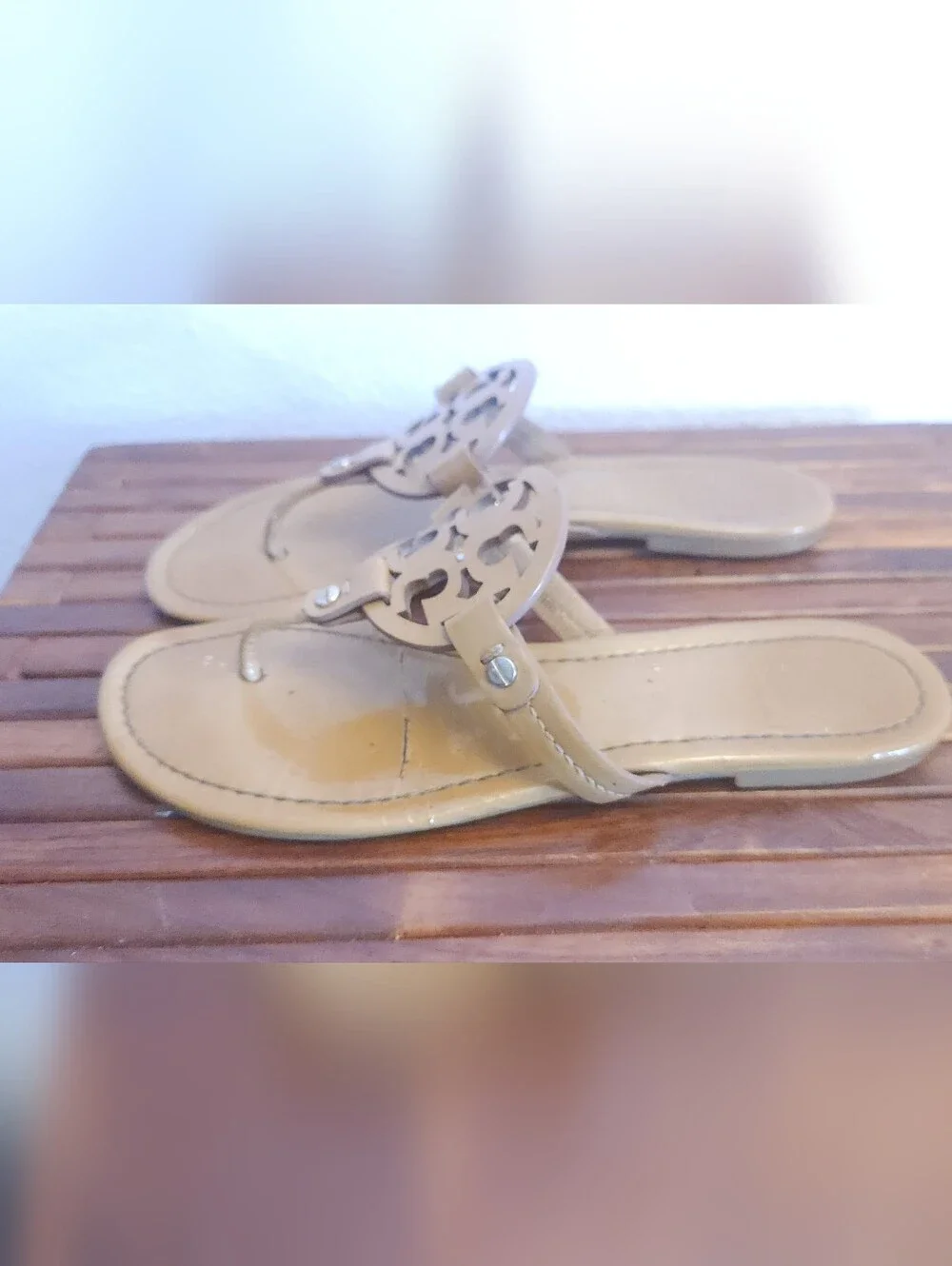 Tory Burch Olive-Tan Logo Thong Sandals